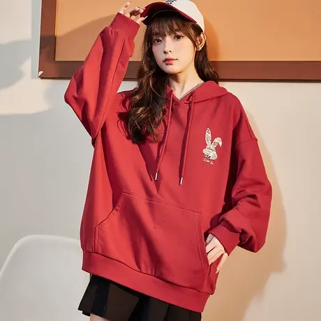 唐狮兔年潮流卫衣女士春秋款连帽美式外套宽松oversize女卫衣上衣图片