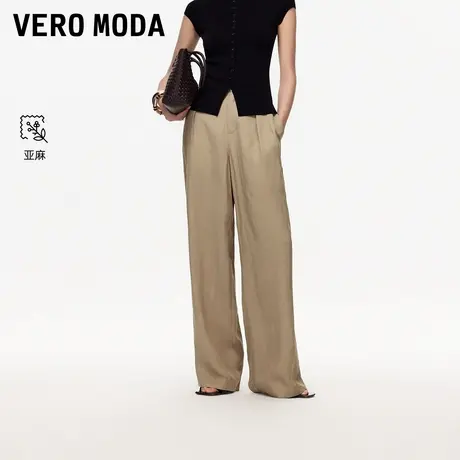 Vero Moda休闲裤2025秋季新款含亚麻勾扣门襟宽松直筒裤3253PL008图片