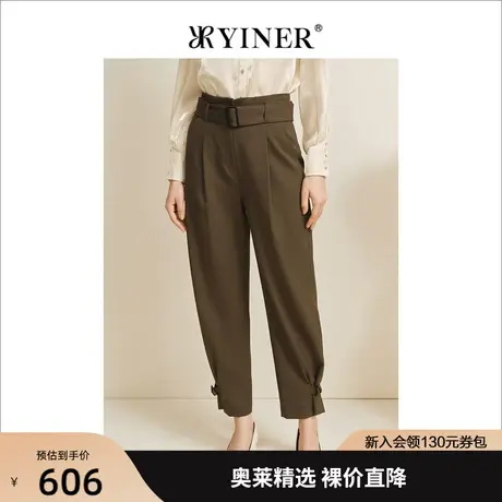 YINER音儿专柜女装2022秋季新款高腰宽松哈伦裤含羊毛休闲裤图片