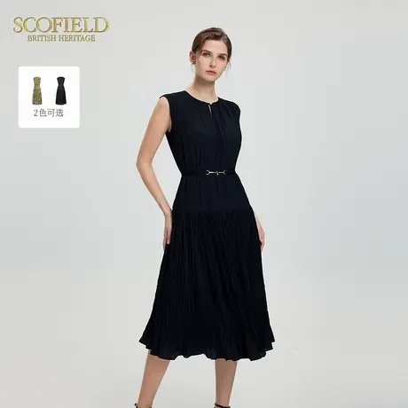 Scofield女装时尚橄榄绿连衣裙法式浪漫无袖碎花长裙夏季裙子图片