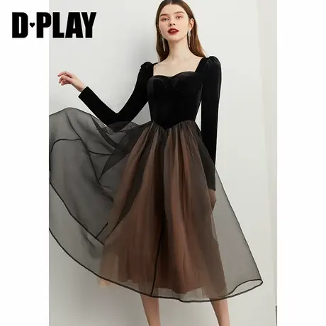 DPLAY年冬季新款法式黑色连衣裙女丝绒礼服裙公主裙小黑裙图片