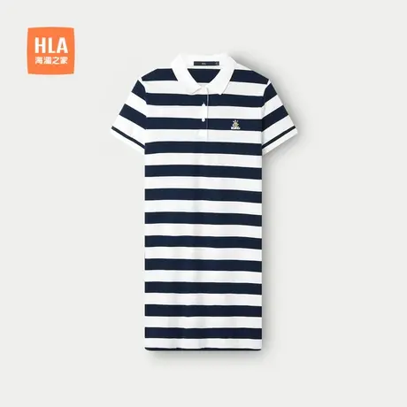 HLA/海澜之家休闲麻烦星球联名POLO裙春夏新翻领刺绣条纹裙子女装图片