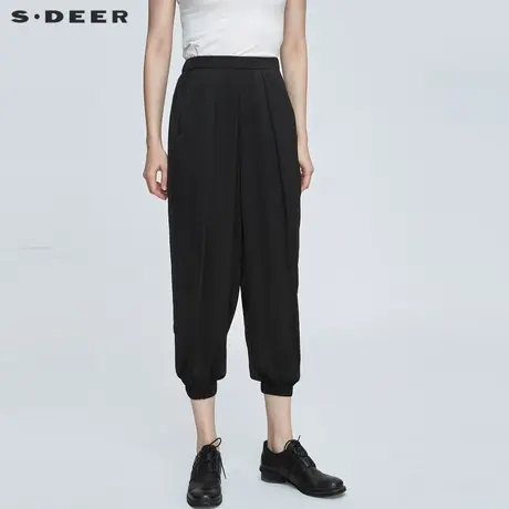 sdeer圣迪奥夏季休闲透气吊裆灯笼裤黑色九分裤S21260830图片