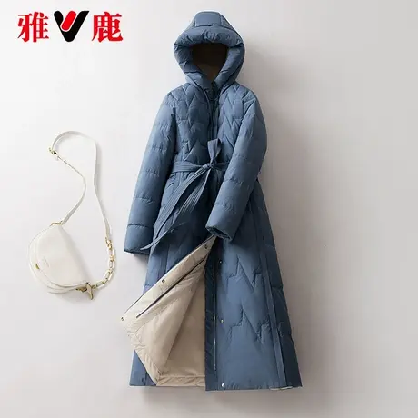 雅鹿系带连帽羽绒服女中长款2022冬季新款时尚宽松保暖加厚外套潮图片