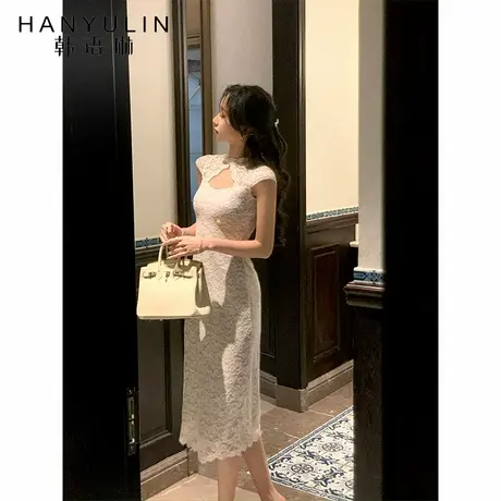 韩语琳 法式复古蕾丝显瘦包臀改良旗袍夏季名媛气质修身包臀长裙图片