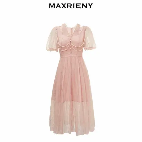 【奥莱】MAXRIENY夏日连衣裙挂脖网纱裙子图片