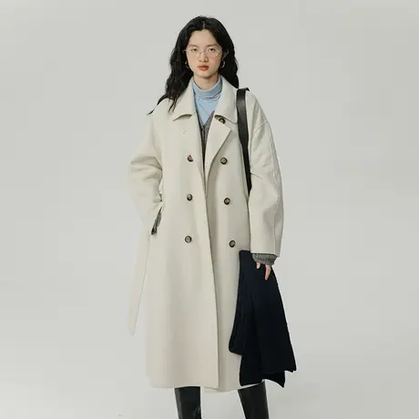 omont蛋挞家 复古双排扣羊毛双面呢大衣女秋冬新款中长款毛呢外套图片