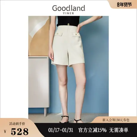 【山茶花系列】Goodland美地女装2023夏季格纹花纱香风A摆短裤图片