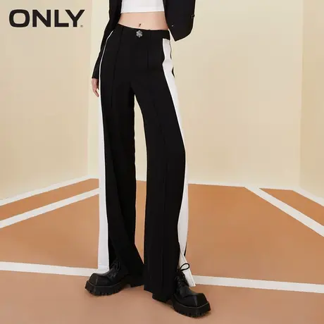 ONLY奥莱春季宽松百搭长款开叉撞色直筒休闲裤女图片