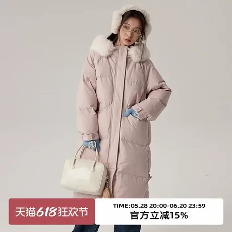 omont蛋挞家 粉色90白鸭绒毛领羽绒服冬季厚实保暖中长款外套图片