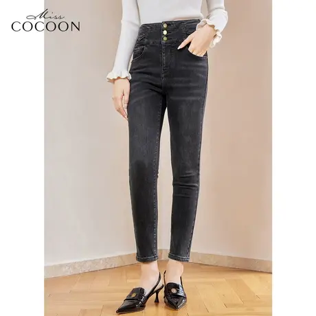 missCOCOON自发热牛仔裤女2023新款春季高腰修身显瘦铅笔小脚裤子图片