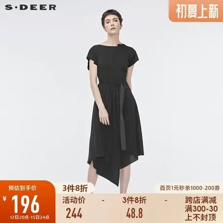 sdeer圣迪奥夏季不规则裙摆原创设计收腰蝙蝠袖连衣裙女S19281273图片