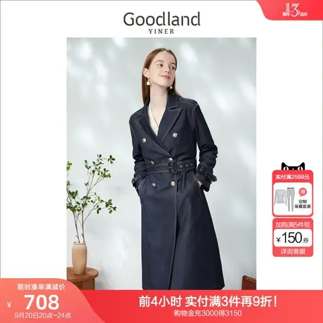 音儿美地女装2023春季新款撞色通勤复古双排扣显瘦风衣图片