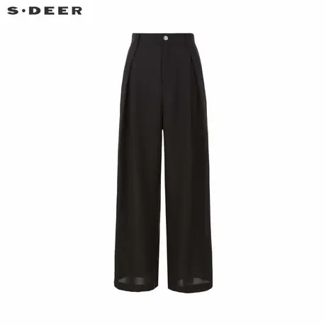 sdeer圣迪奥女装复古高腰松紧拼接压褶阔腿长裤S24280824图片