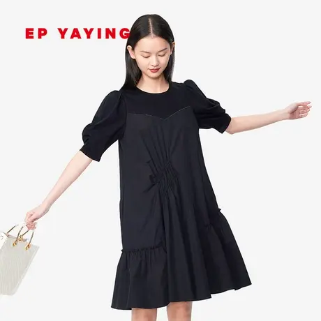 EP雅莹女装 可机洗气质拼接小黑裙宽松连衣裙 春夏商场同款4599N图片