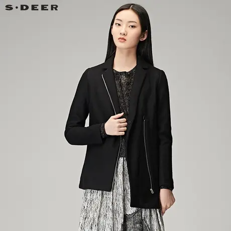 sdeer圣迪奥女2018春装设计感造型翻领毛呢休闲西装外套S16382296图片