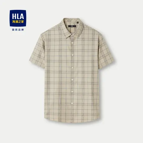 HLA/海澜之家方领短袖休闲衬衫2024春夏新款提花无痕科技衬衣男图片