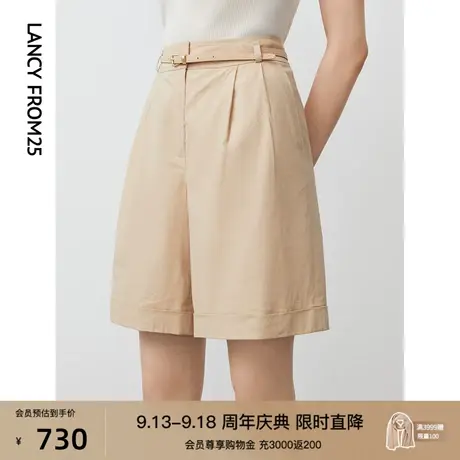 朗姿2023夏新款高品质亚麻阔腿通勤短裤商场同款显瘦气质女士裤子图片