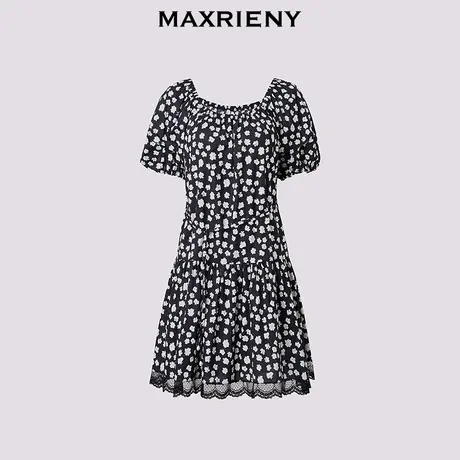 【奥莱】MAXRIENY收腰X型显瘦泡泡袖碎花连衣裙图片