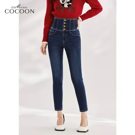 missCOCOON高腰弹力牛仔裤女2023新款春季修身显瘦时尚百搭烟管裤图片