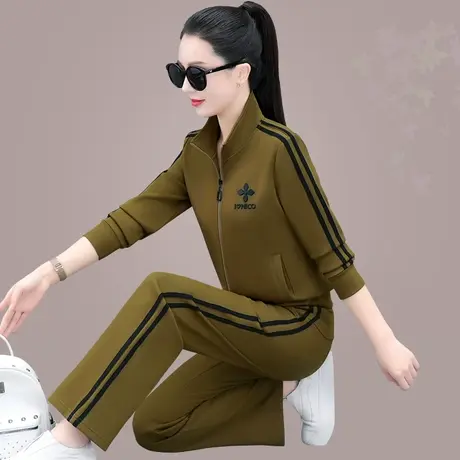立领休闲运动服套装女春秋新款时尚卫衣外套阔腿裤减龄洋气两件套图片
