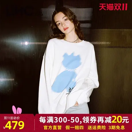 LINC金羽杰2023夏秋季新款套头圆领廓形萌宠印花卫衣女S231HD004Y图片