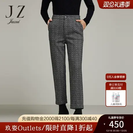JZ玖姿奥莱商场同款休闲裤女冬季新款人字水波纹骑士裤JWBD11112图片