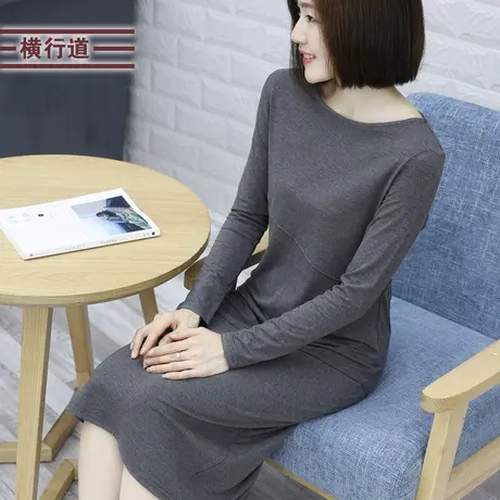 2025春装新款一步裙女长裙圆领宽松连衣裙长款休闲大码外穿打底裙图片