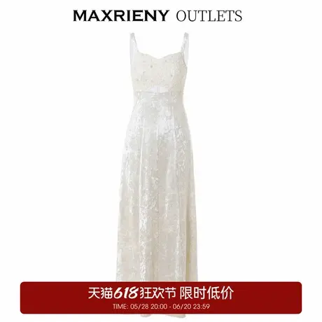 【奥莱】MAXRIENY复古感吊带蕾丝网纱拼接钻石绒连身裙图片
