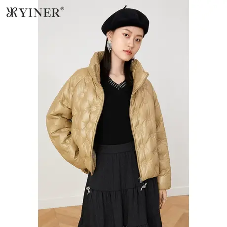 YINER音儿线上专选女装冬季短款立领真皮羽绒服图片