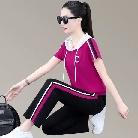 休闲连帽运动服套装女2023年新款时尚薄款直筒裤宽松显瘦两件套潮图片