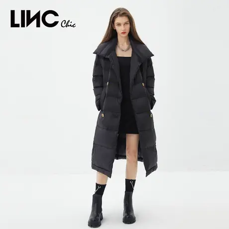 商场同款LINC金羽杰2023冬新款反季断码专柜大翻领中长款羽绒服女图片