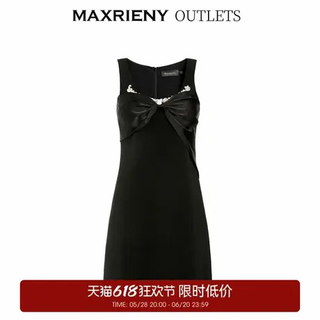 【奥莱】MAXRIENY蝴蝶结背带短裙夏季泡泡袖连衣裙小黑裙图片
