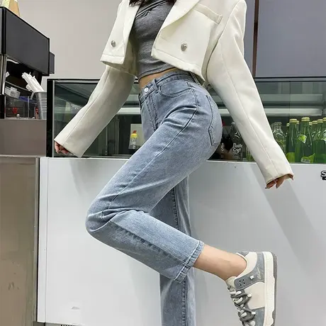 浅色八分直筒牛仔裤女秋季2023年新款高腰显瘦小个子九分烟管裤子图片
