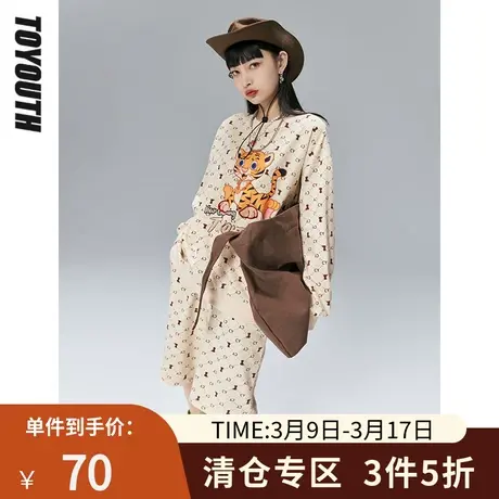 初语卫衣女年春季新款胸前原创老虎印花圆领宽松易搭上衣图片