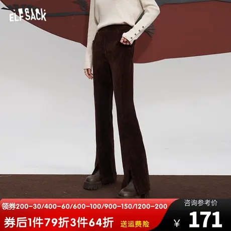 妖精的口袋宽松直筒休闲裤女2023冬季新款雪尼尔高腰宽松显瘦长裤图片