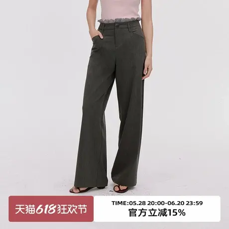 omont蛋挞家复古蕾丝拼接高腰休闲裤2025夏季灰色直筒百搭长裤子图片