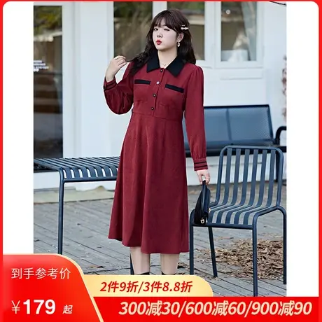 大码女装秋冬新款法式复古连衣裙衬衣气质显瘦胖妹妹磨毛加厚长裙图片
