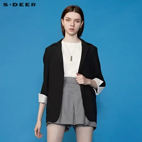 sdeer圣迪奥女装夏季休闲平驳领条纹拼接通勤西装外套S20262203商品大图