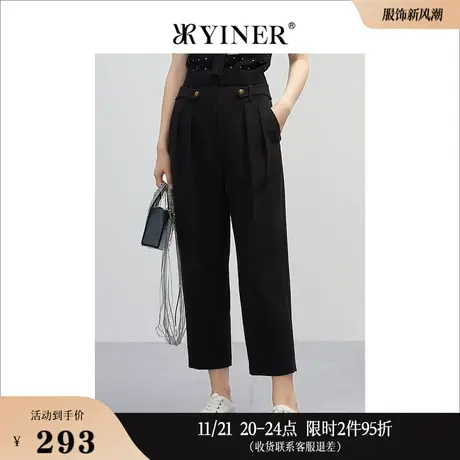 YINER音儿女装春季时尚腰带装饰直筒休闲裤长裤图片