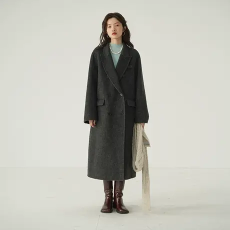 omont蛋挞家 复古羊毛双面呢大衣女秋冬新款气质宽松呢子外套图片