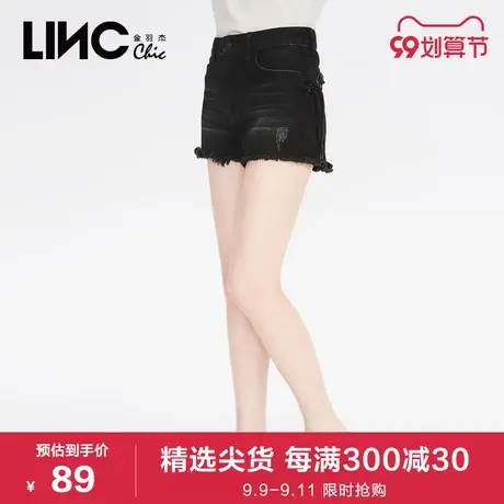 金羽杰LINC夏季新款时尚复古弧线约克绑带棉质牛仔短裤922121图片