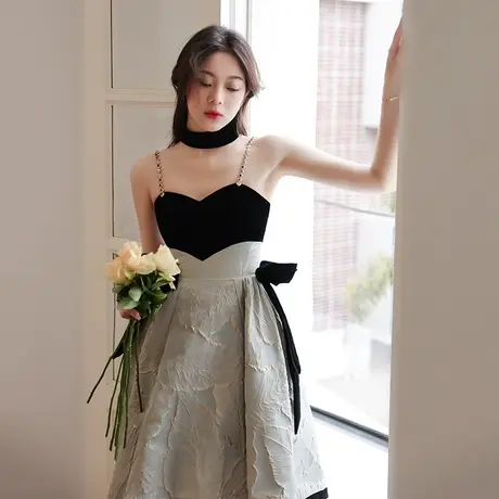 吊带小晚礼服裙轻奢小众高端赫本风生日连衣裙女性感名媛气质宴会图片