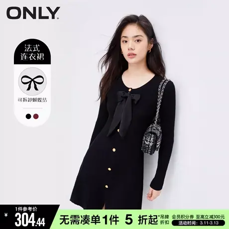 ONLY冬季气质甜美可拆卸蝴蝶结针织连衣裙女|123346009图片