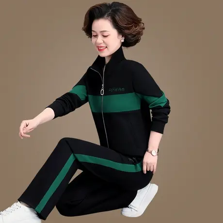 直筒裤休闲运动套装女士春秋洋气减龄立领卫衣中年妈妈外套两件套图片