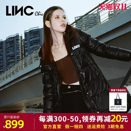 LINC金羽杰羽绒服女2023秋冬新款复古学院皮质中长款女款商场同款图片