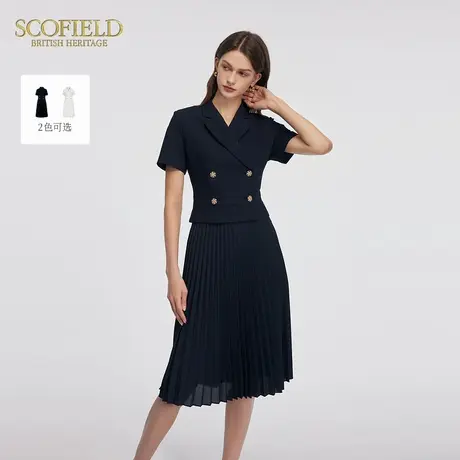 Scofield女装气质干练西装式连衣裙黑色褶皱收腰夏日气质通勤穿搭图片