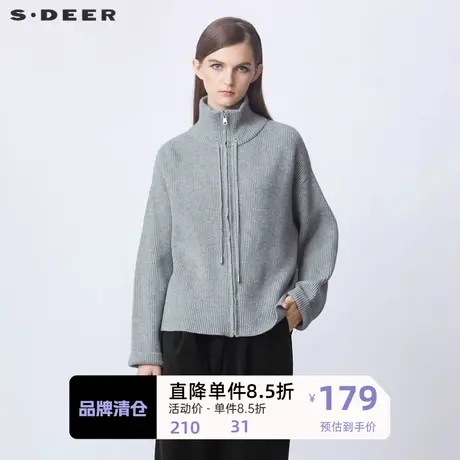 sdeer圣迪奥女装时尚高领抽绳落肩袖宽松针织衫S21463570图片
