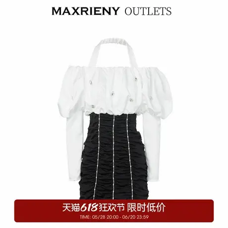 【奥莱】MAXRIENY一字肩钻饰连衣裙早小礼裙图片