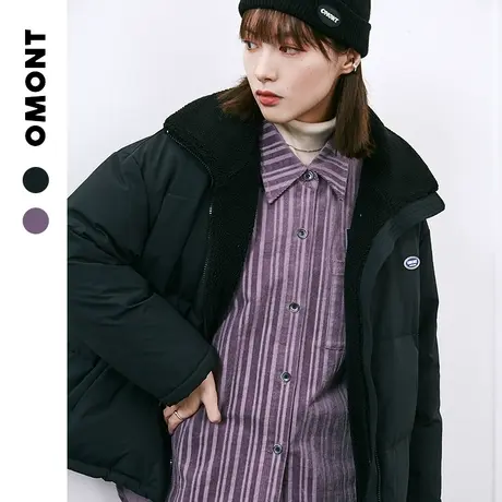 omont蛋挞家 复古宽松正反两穿翻领羊羔毛外套羽绒服女保暖秋冬图片